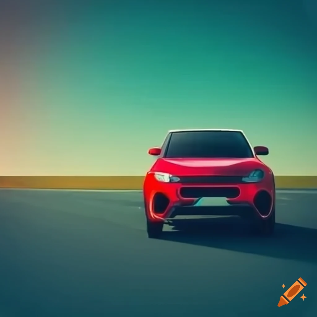 Red Suv Car In A Desolate Plain