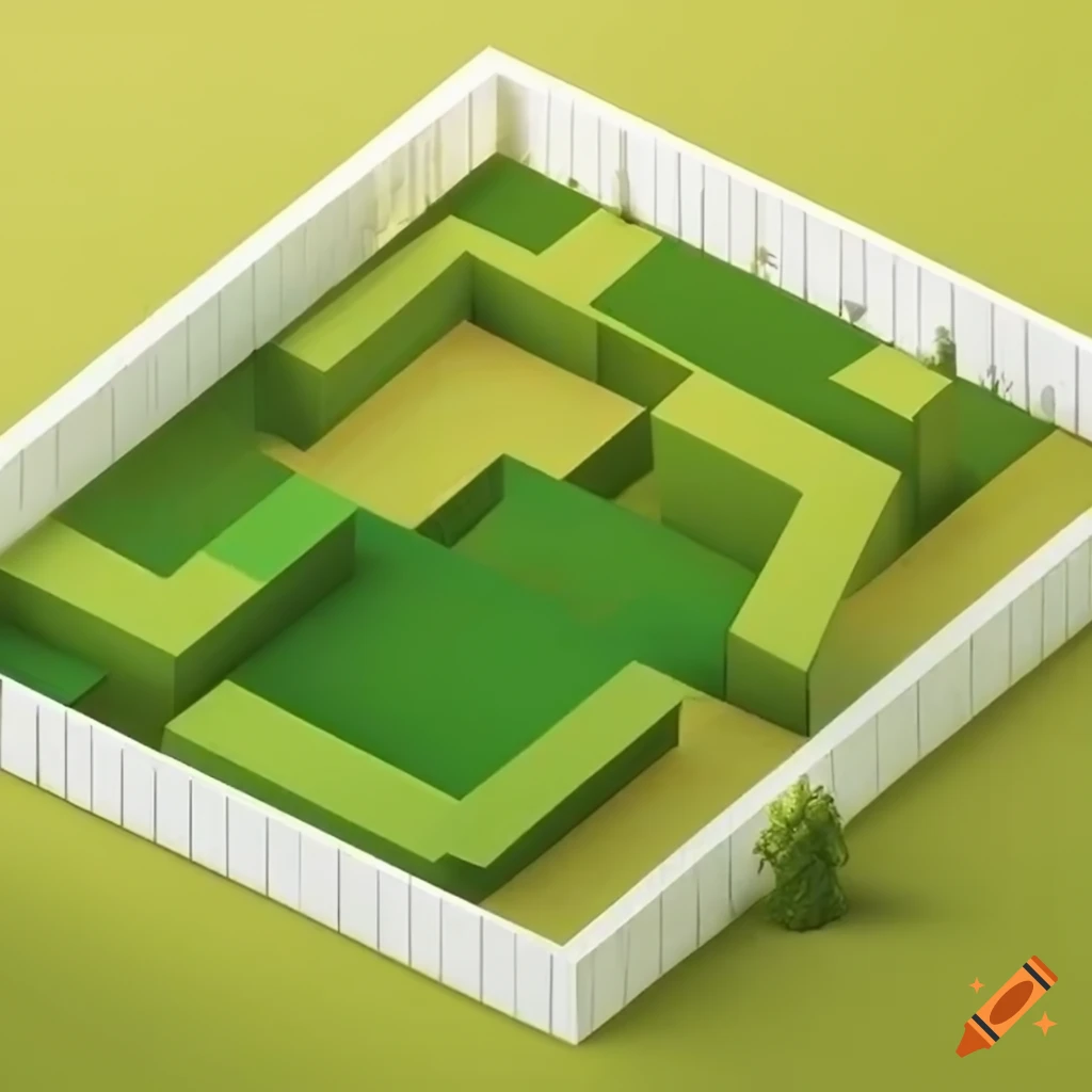 Isometric white fence around a land plot on Craiyon