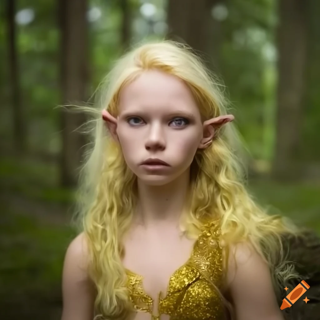 Art Of A Forest Elf Girl With Blond Hair And Golden Eyes On Craiyon 