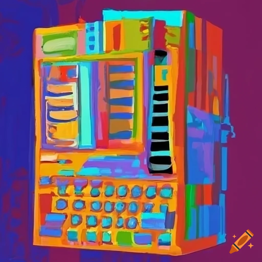Colorful picasso-inspired mainframe computer painting on Craiyon