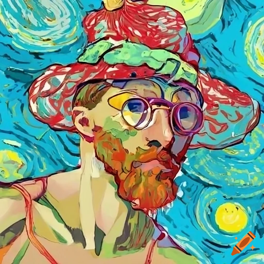 funny artwork of Vincent van Gogh with tomato hat