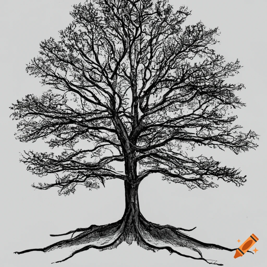 Oak Tree Vector Design Images, Vector Drawing Of An Oak Tree Root In Vector  Form, Tree Drawing, Wing Drawing, Tree Root Drawing PNG Image For Free  Download