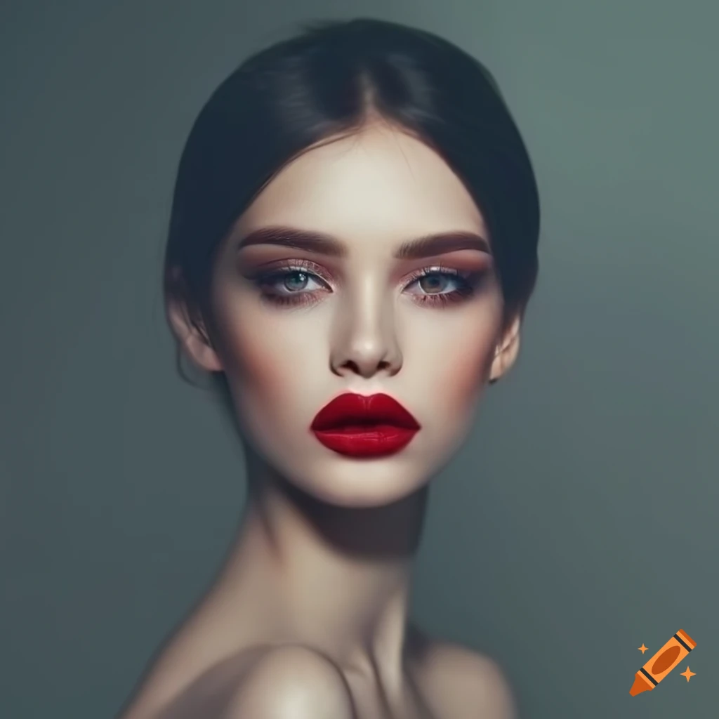 Photo Of A Beautiful Woman With Black Hair And Red Lips On Craiyon