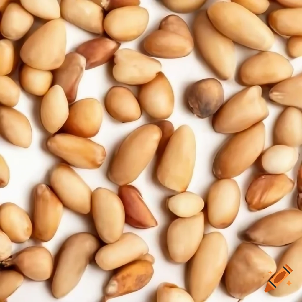 arrangement of pine nuts on white background