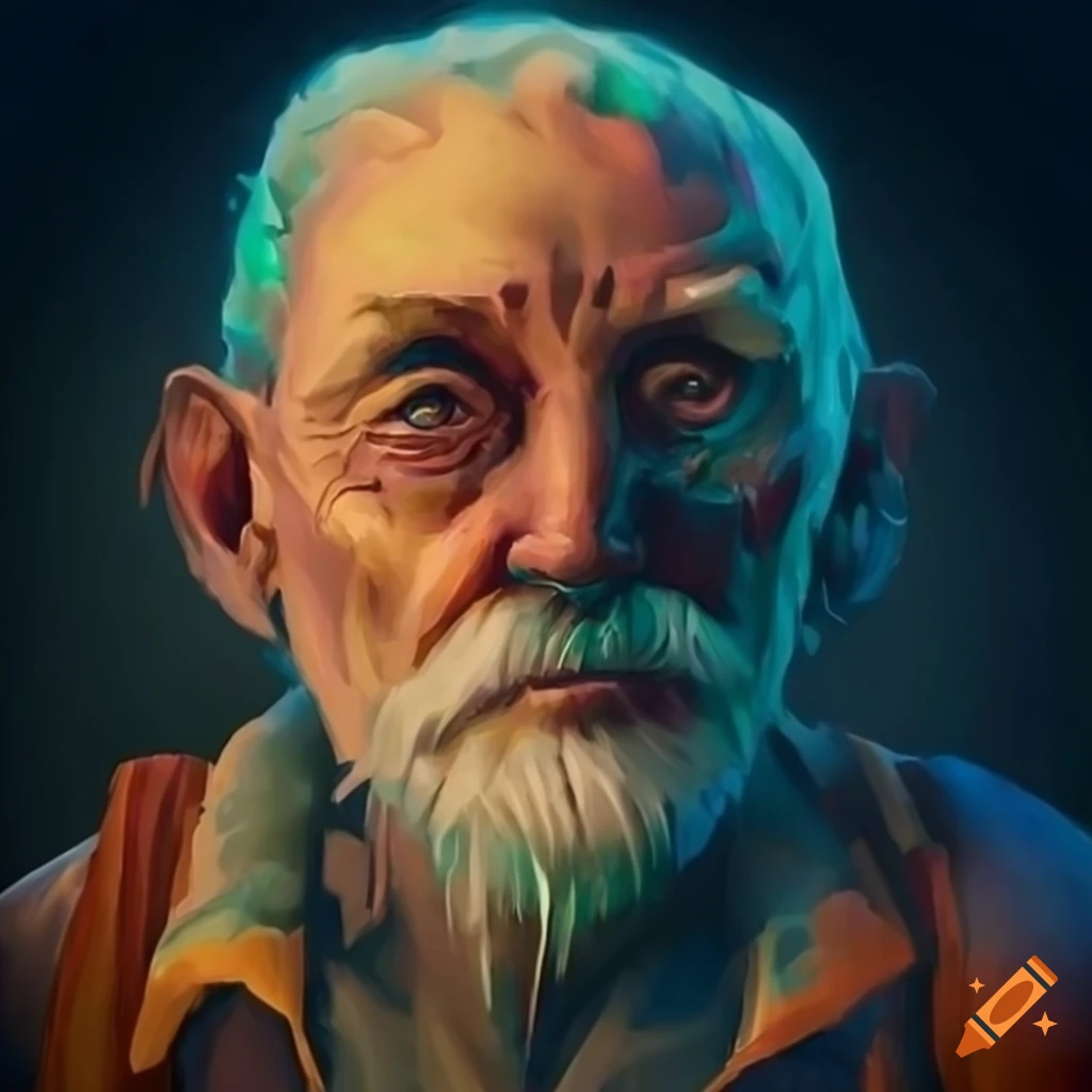pastel portrait of an old man with a pot