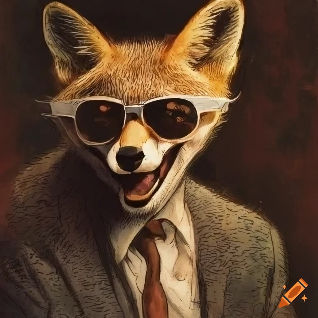 atypical fox in a vineyard from a noir graphic novel