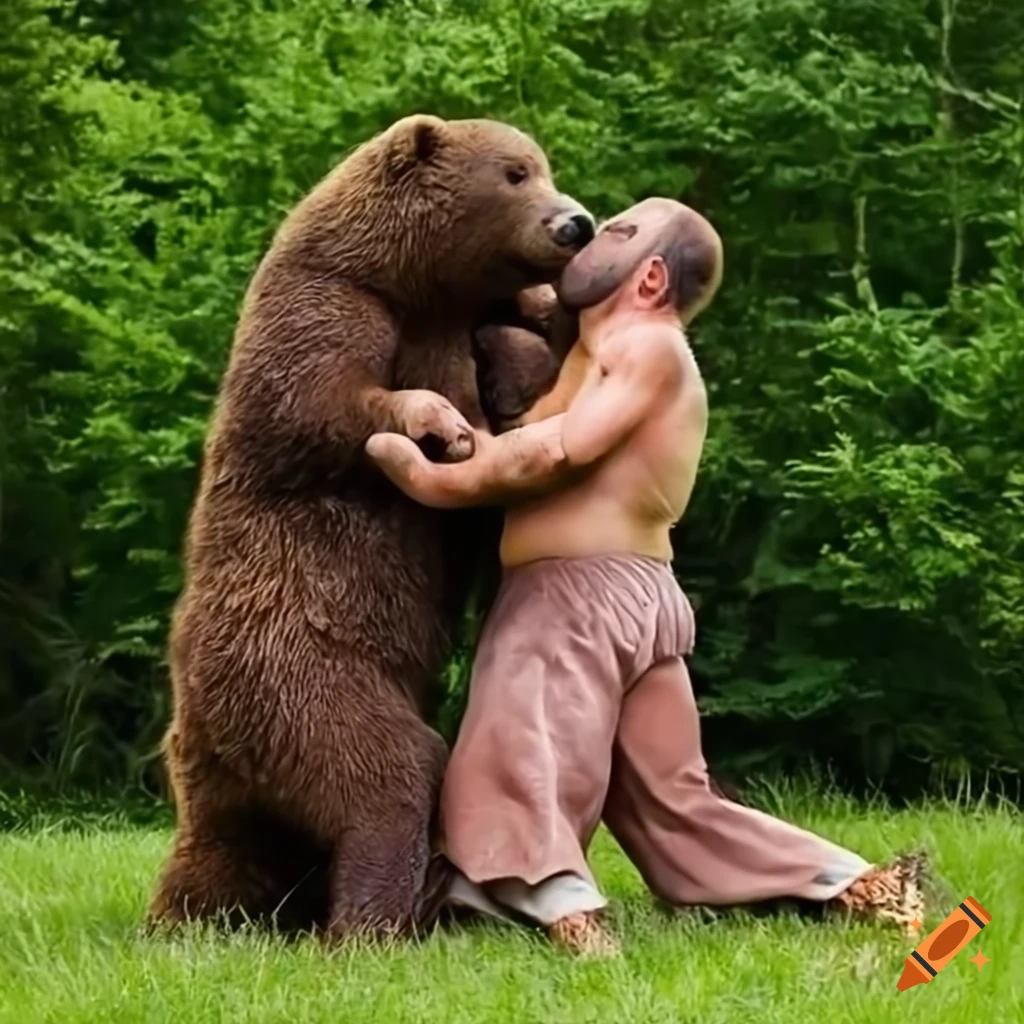Humorous Image Of A Man Fighting A Bear On Craiyon