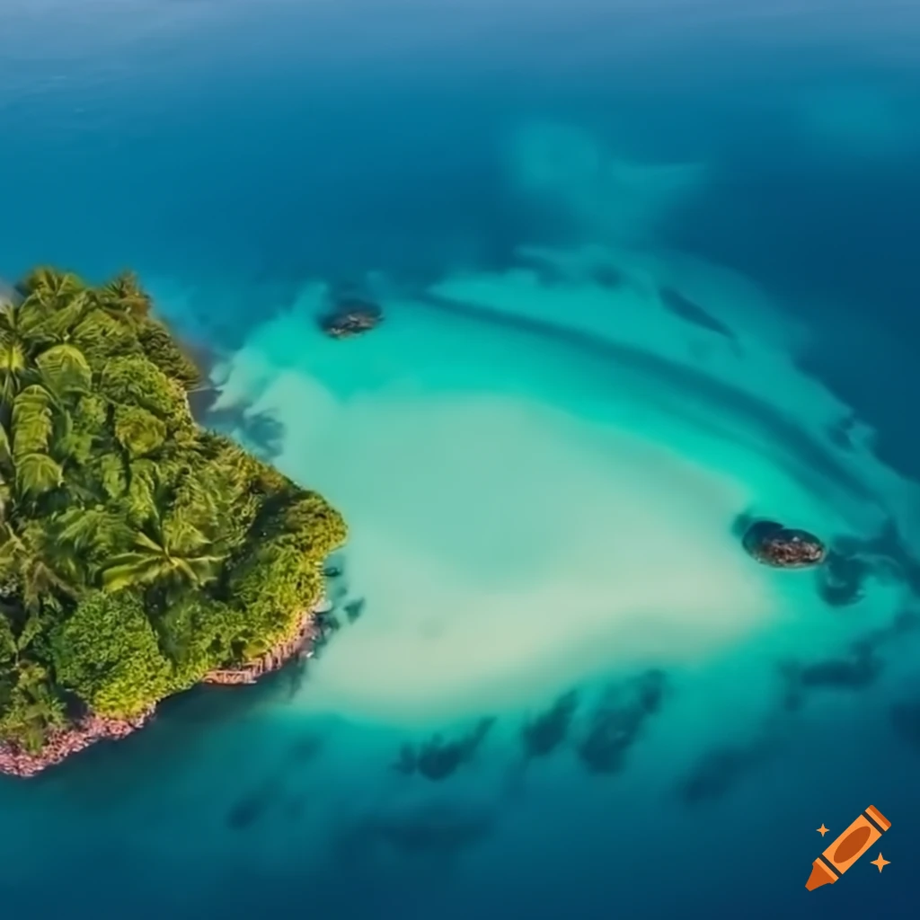 Aerial view of tropical islands in a light blue ocean on Craiyon