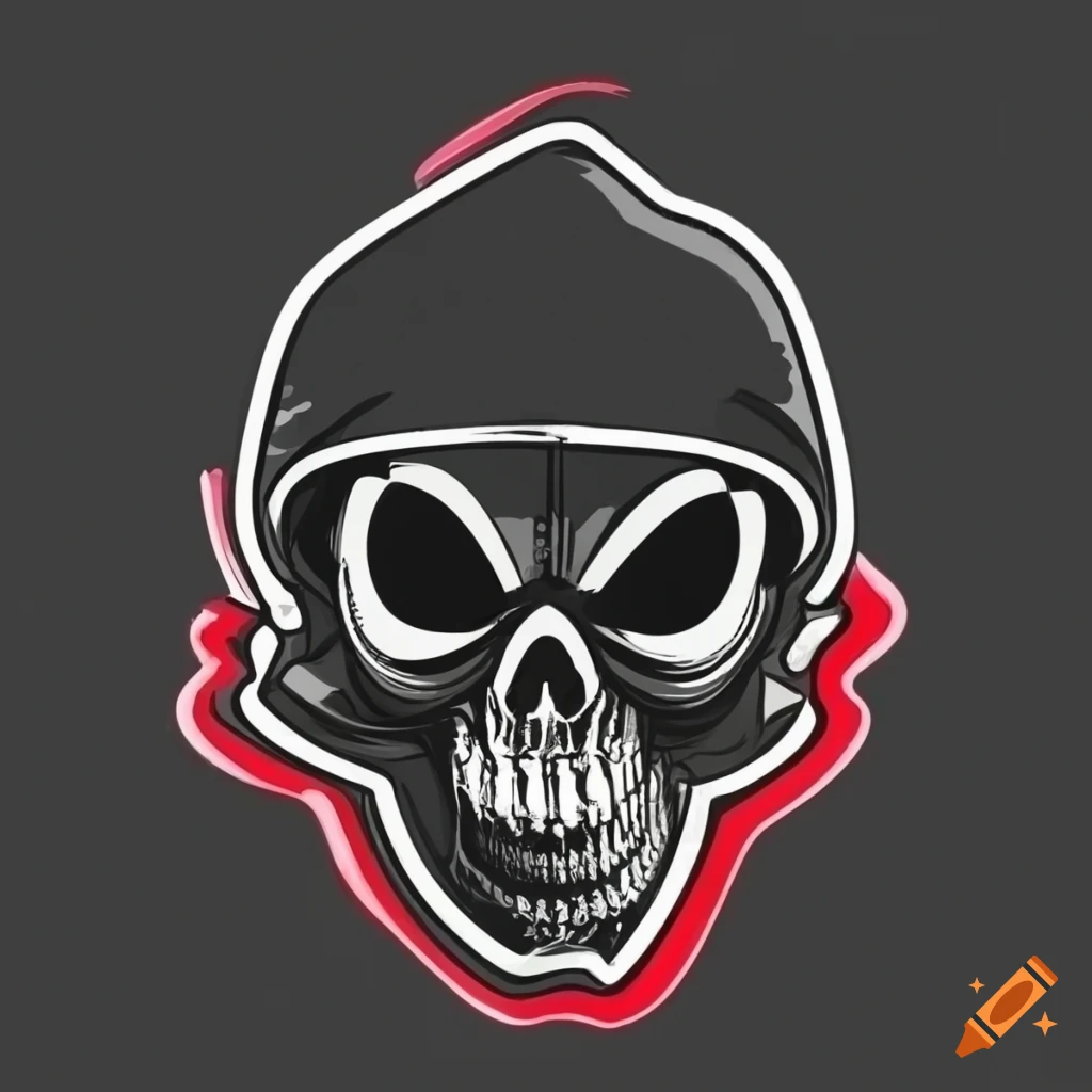 Edgy logo design of a rapper skull with a hoodie and mic