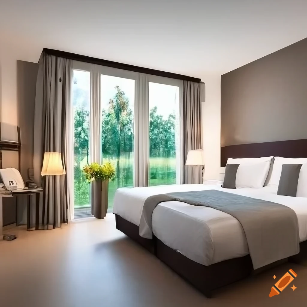 luxurious hotel room with garden view