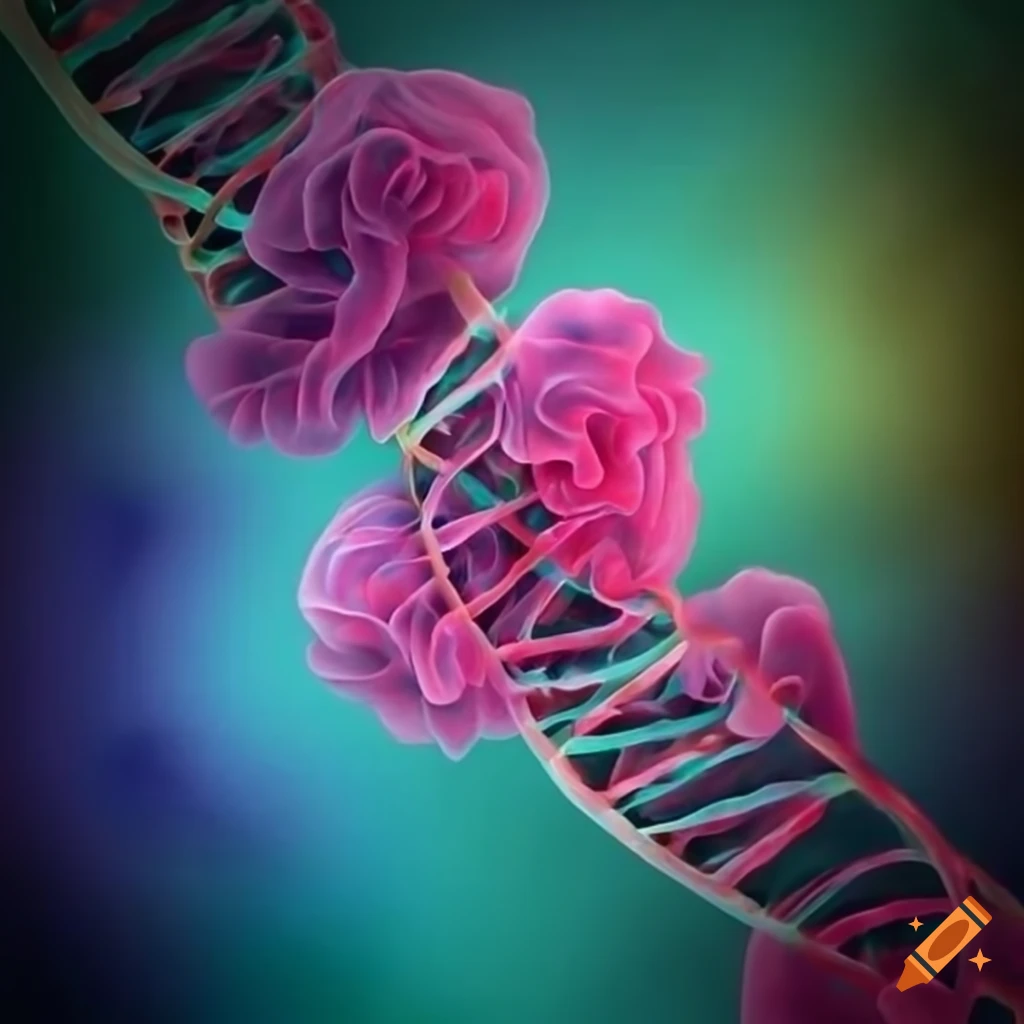 Artistic illustration of dna flowers on Craiyon