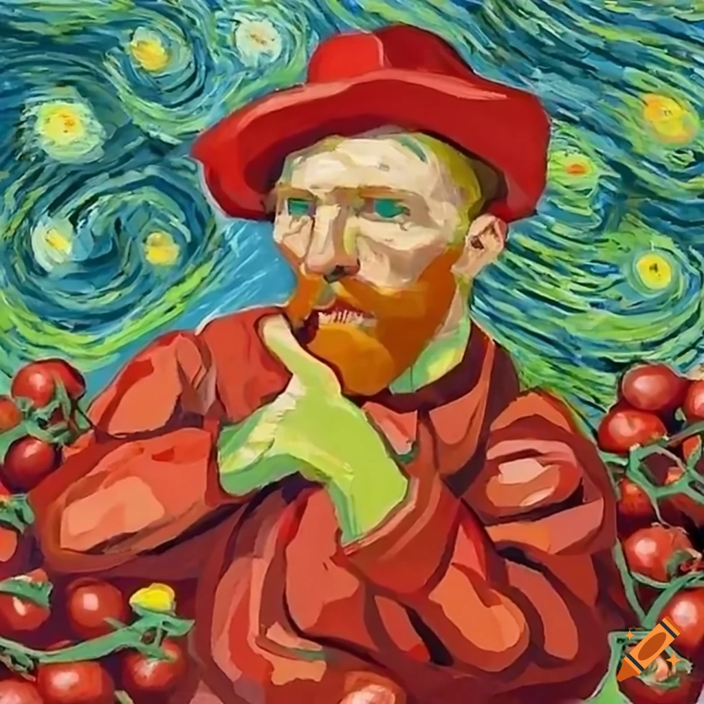 Van gogh painting with tomatoes dancing