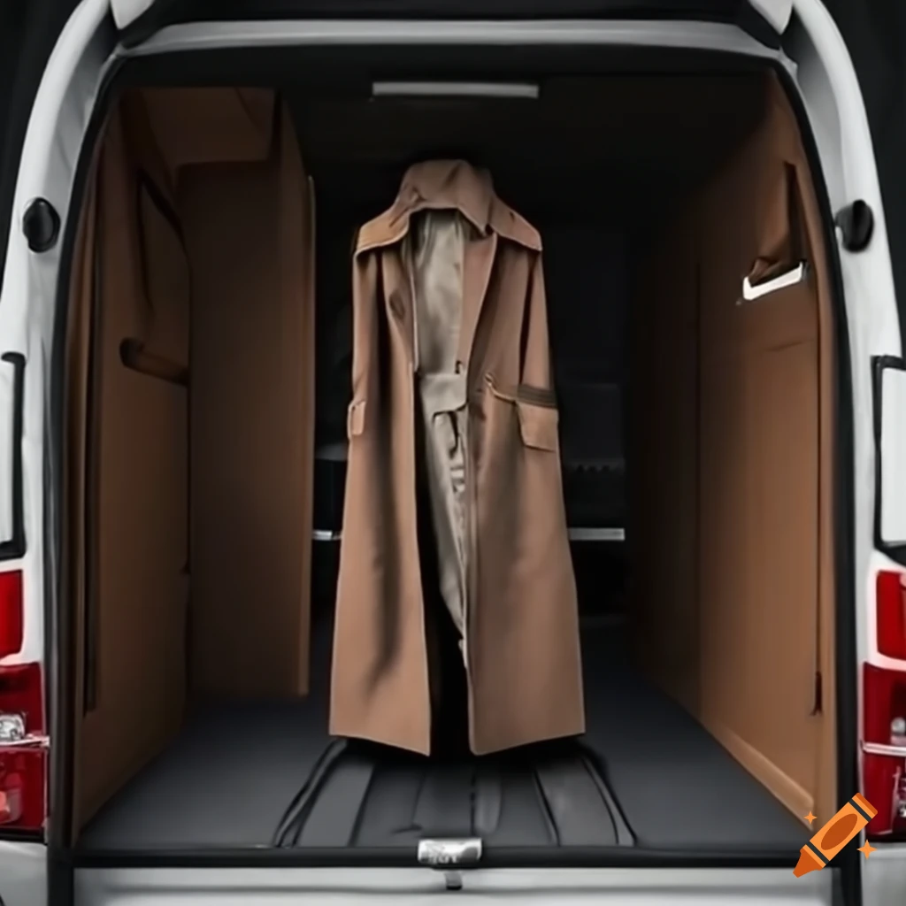 trench coat hanging in a van