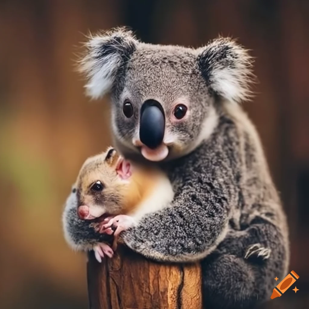 koala and hamster snuggling together