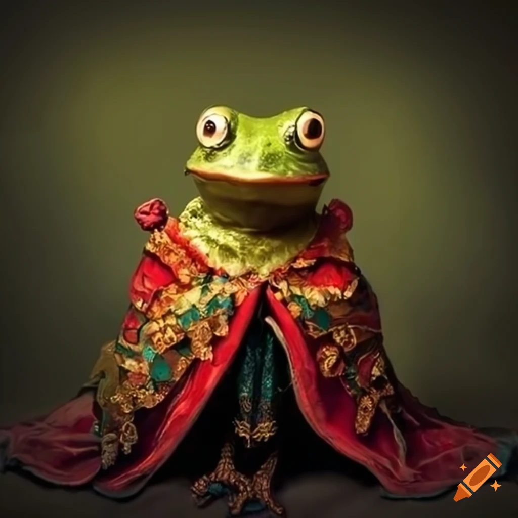 Whimsical illustration of frogs in robes on Craiyon