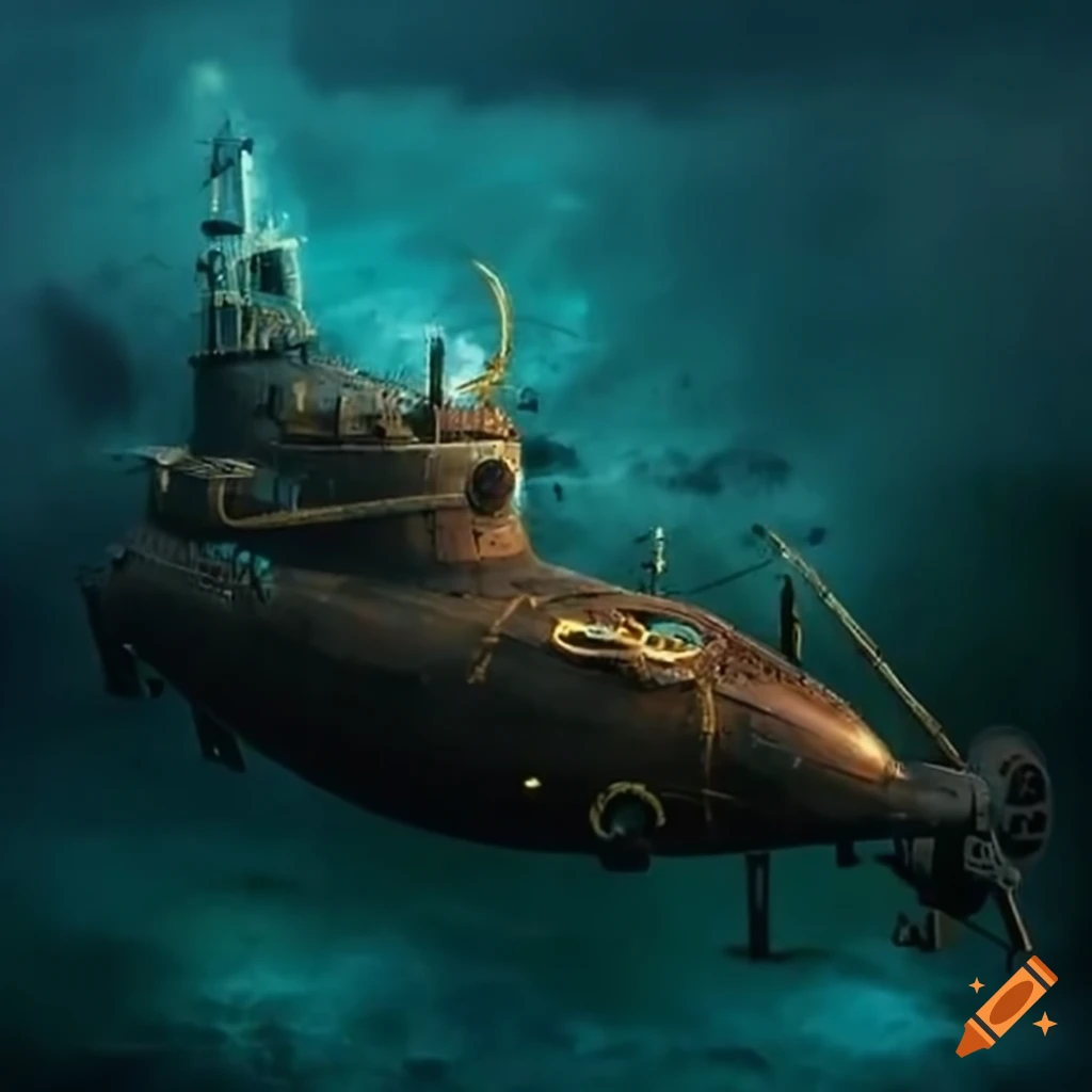 Steampunk submarine docked in havana harbor on Craiyon