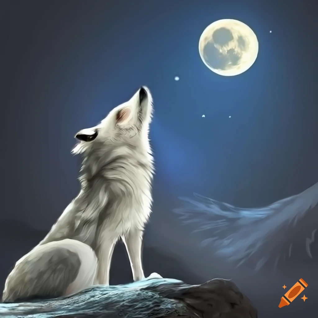 Howling wolf under a full moon on Craiyon