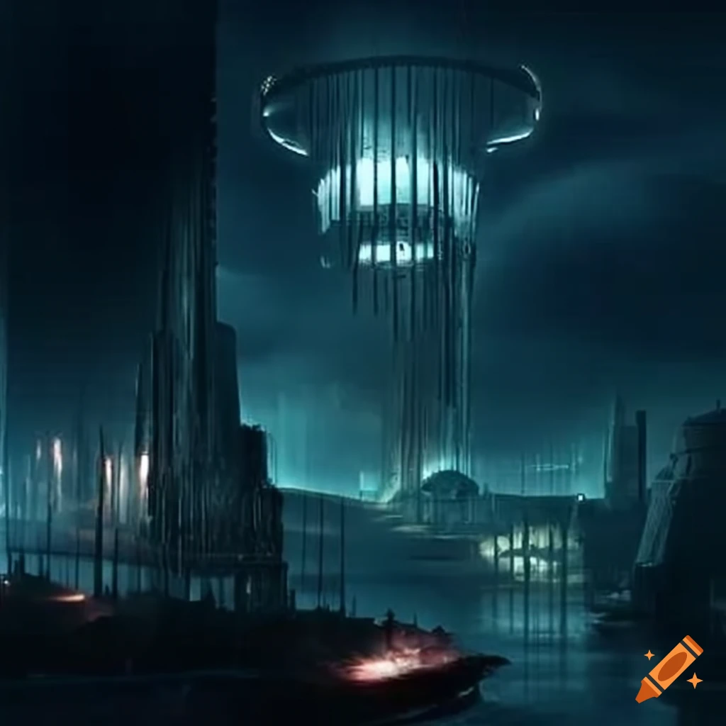 Dystopian scifi future building photorealistic on Craiyon