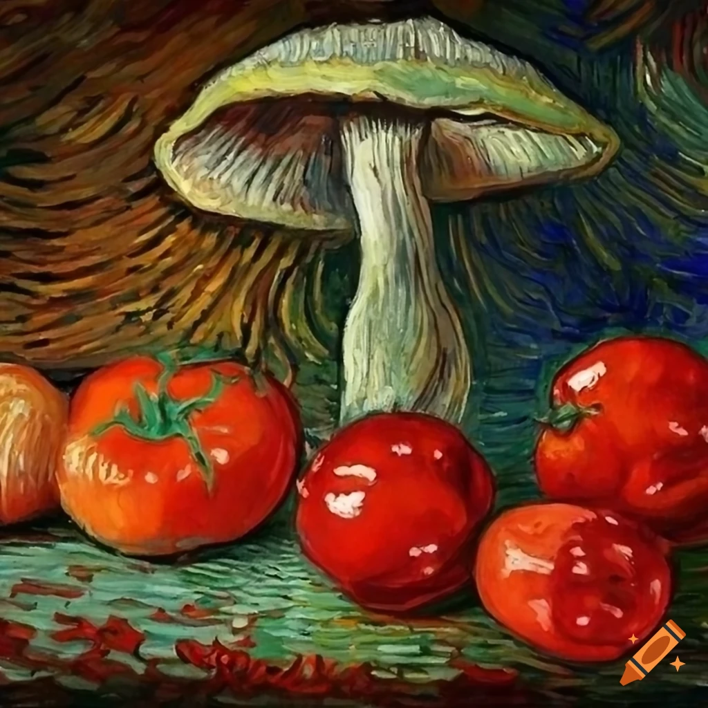 Red mushroom and tomato artwork by vincent van gogh on Craiyon