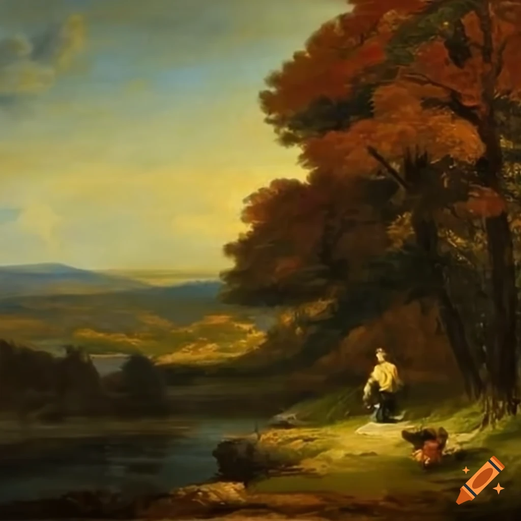 Masterpiece painting by velazquez of a summerautumn landscape on Craiyon