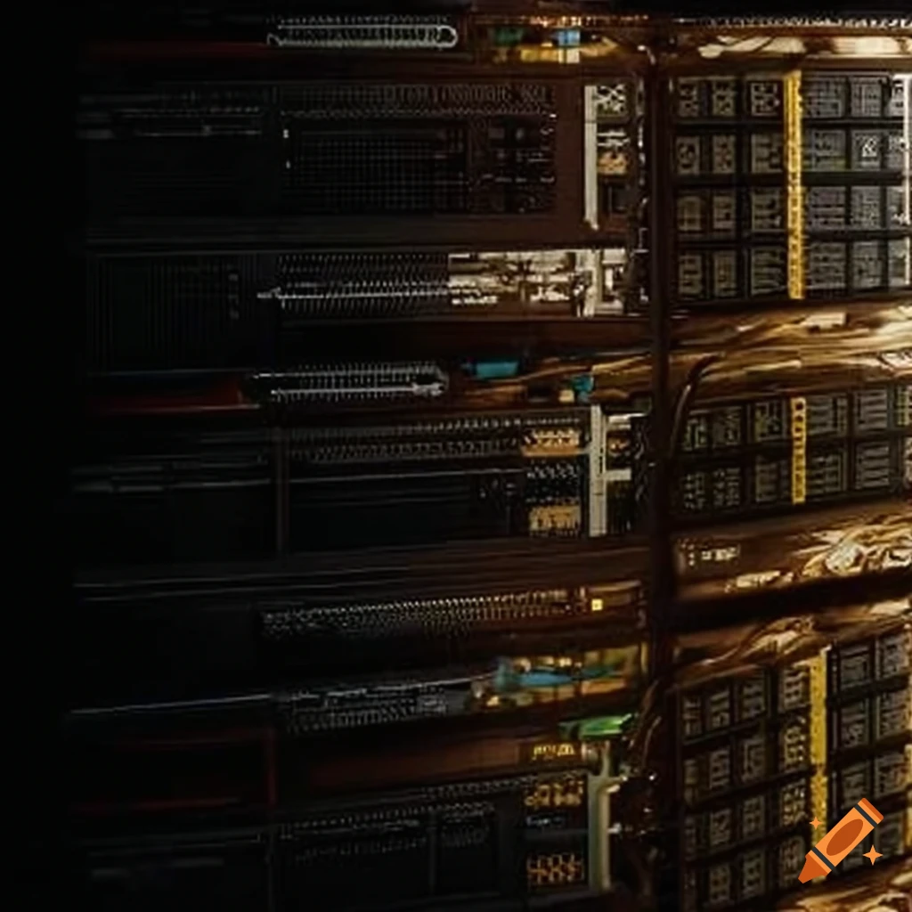Close-up view of computer servers on Craiyon, image size:1024x1024