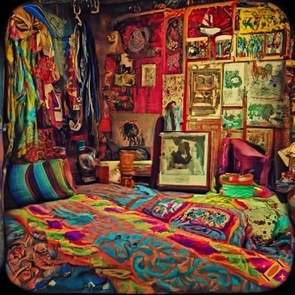 Bohemian style room with colorful decorations on Craiyon