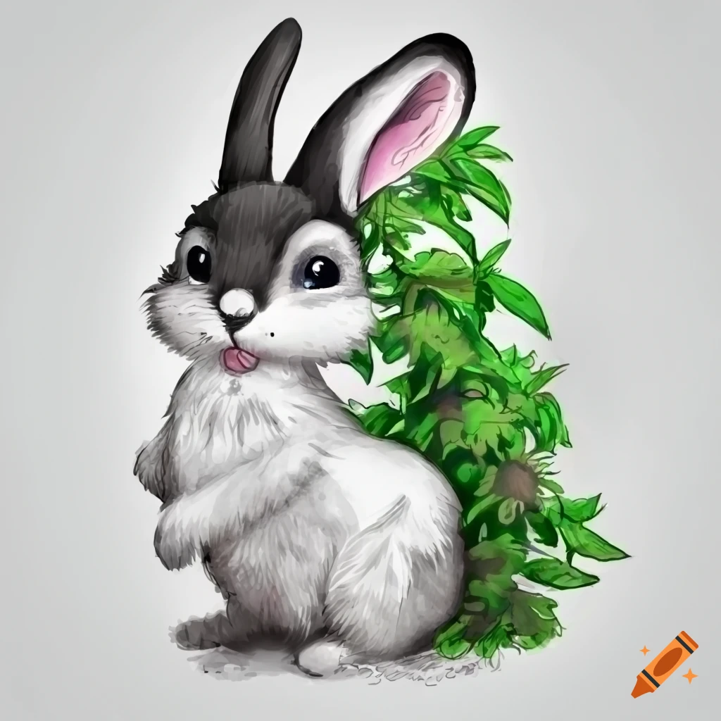illustration of a rabbit and ladybug in a garden