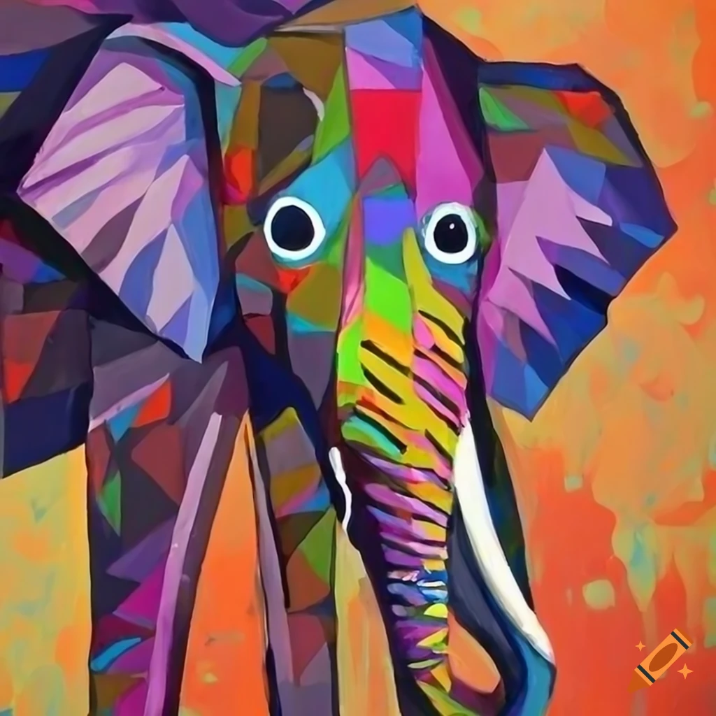 cubist painting of a colorful elephant