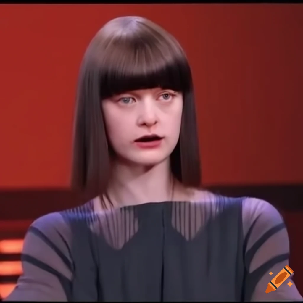Mia Goth getting bangs trimmed on a talk show