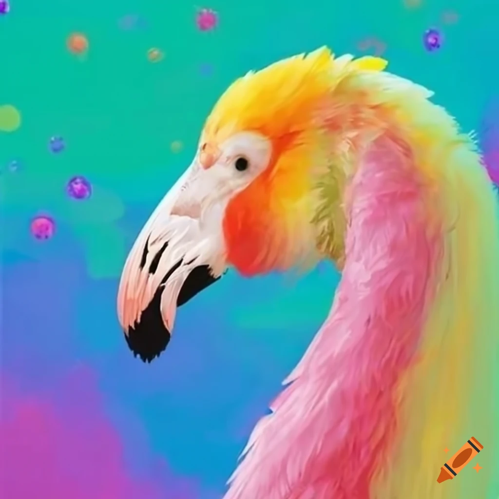 whimsical rainbow with a cute flamingo