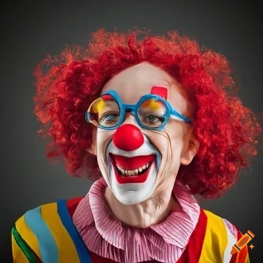 clown dancing with wild red hair