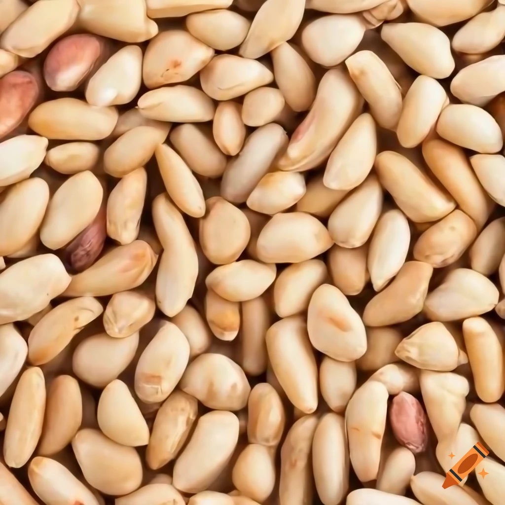 beautifully arranged pine nuts on a white background