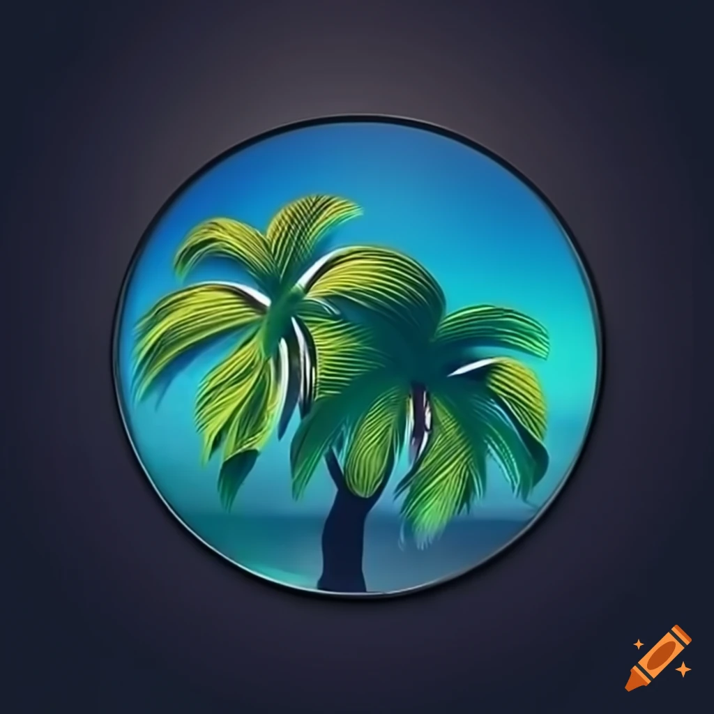 logo with palm trees and people working on laptops