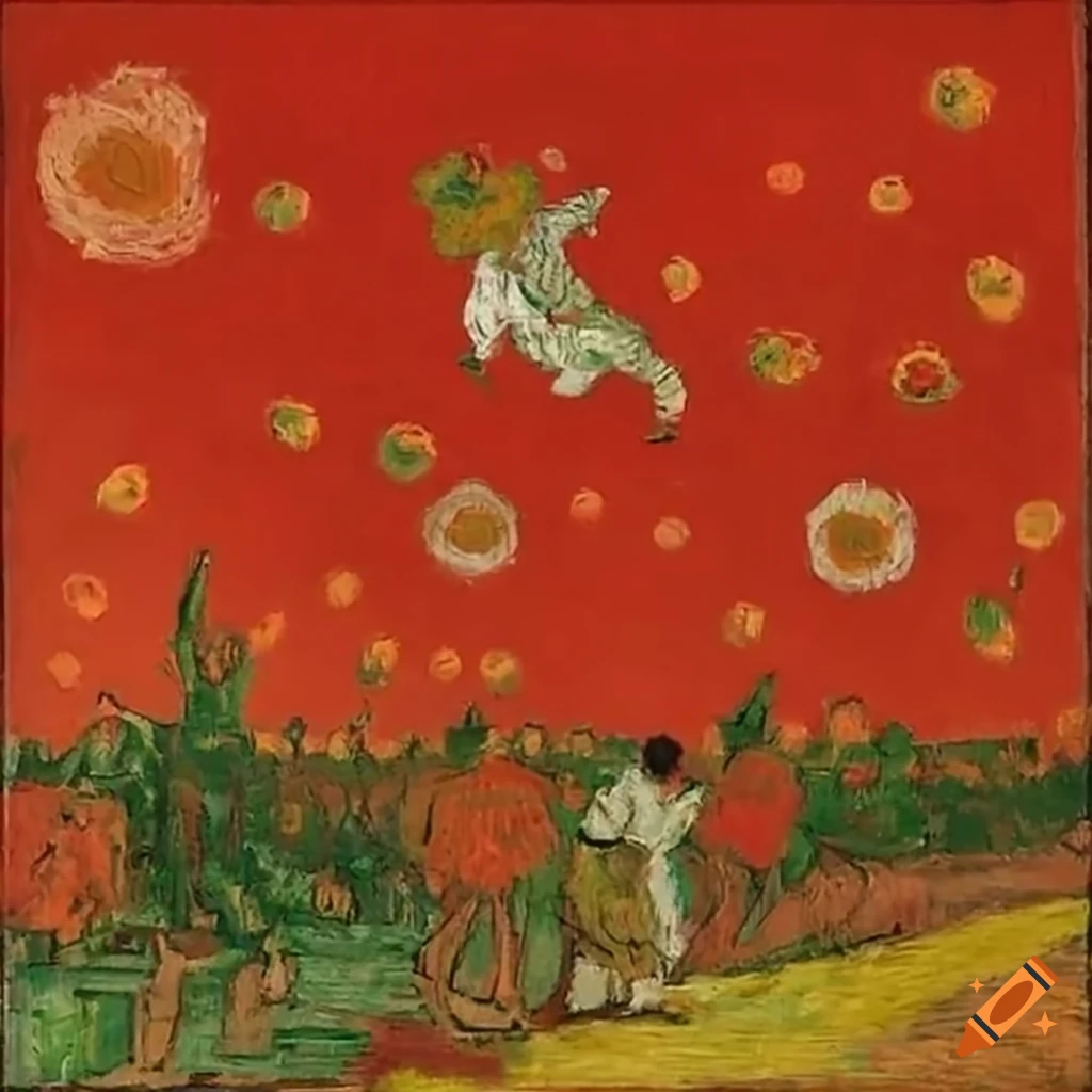 Surreal painting of van gogh throwing tomatoes on Craiyon