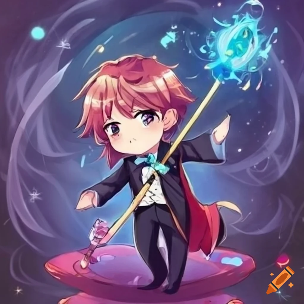 cute chibi illustration of a magician with his staff
