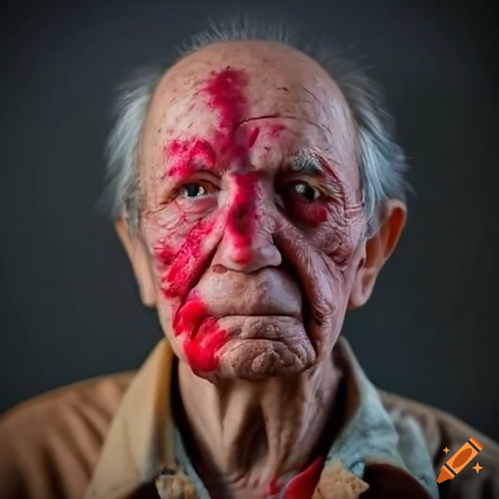 portrait of an old man with bloodshot eyes
