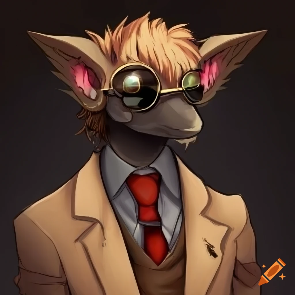 detailed artwork of a male crow fursona in a tan suit and aviator glasses