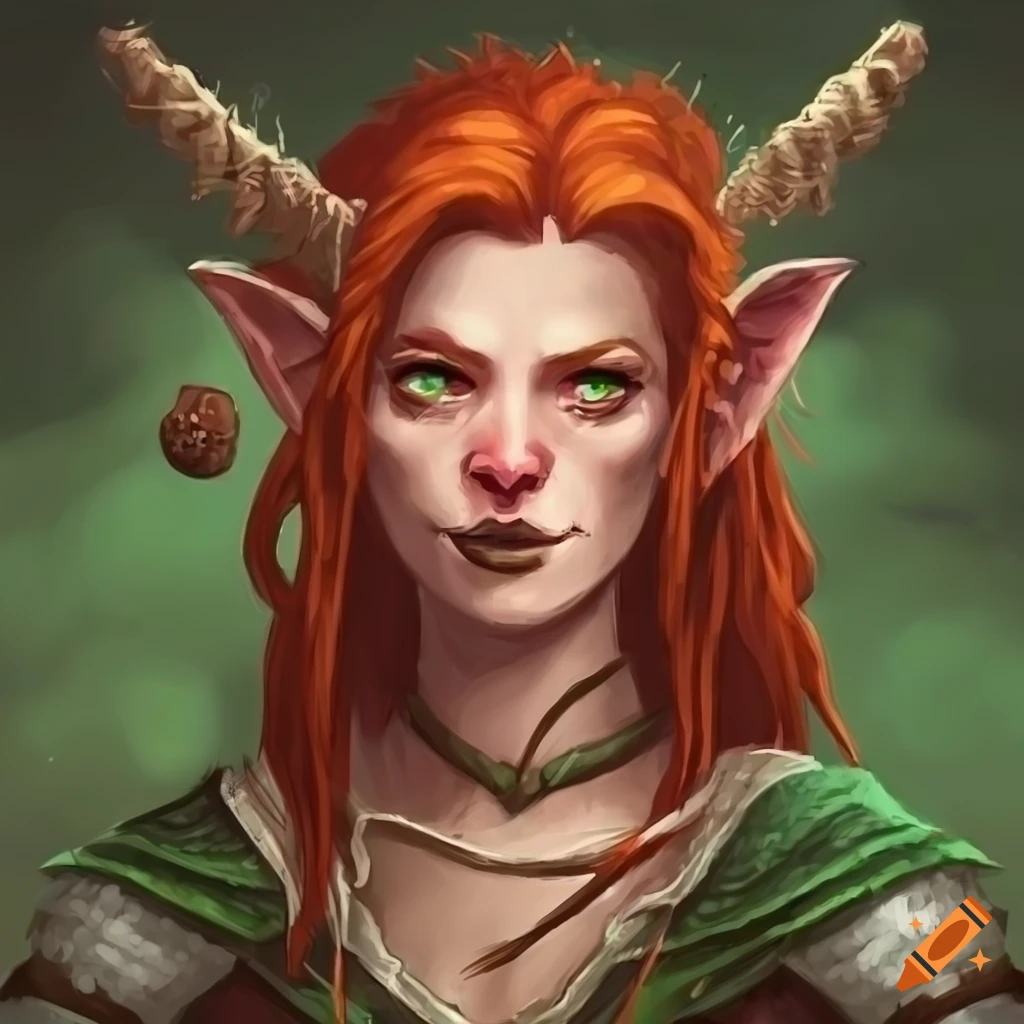 Art of a young female druid with red hair and pinecones on Craiyon