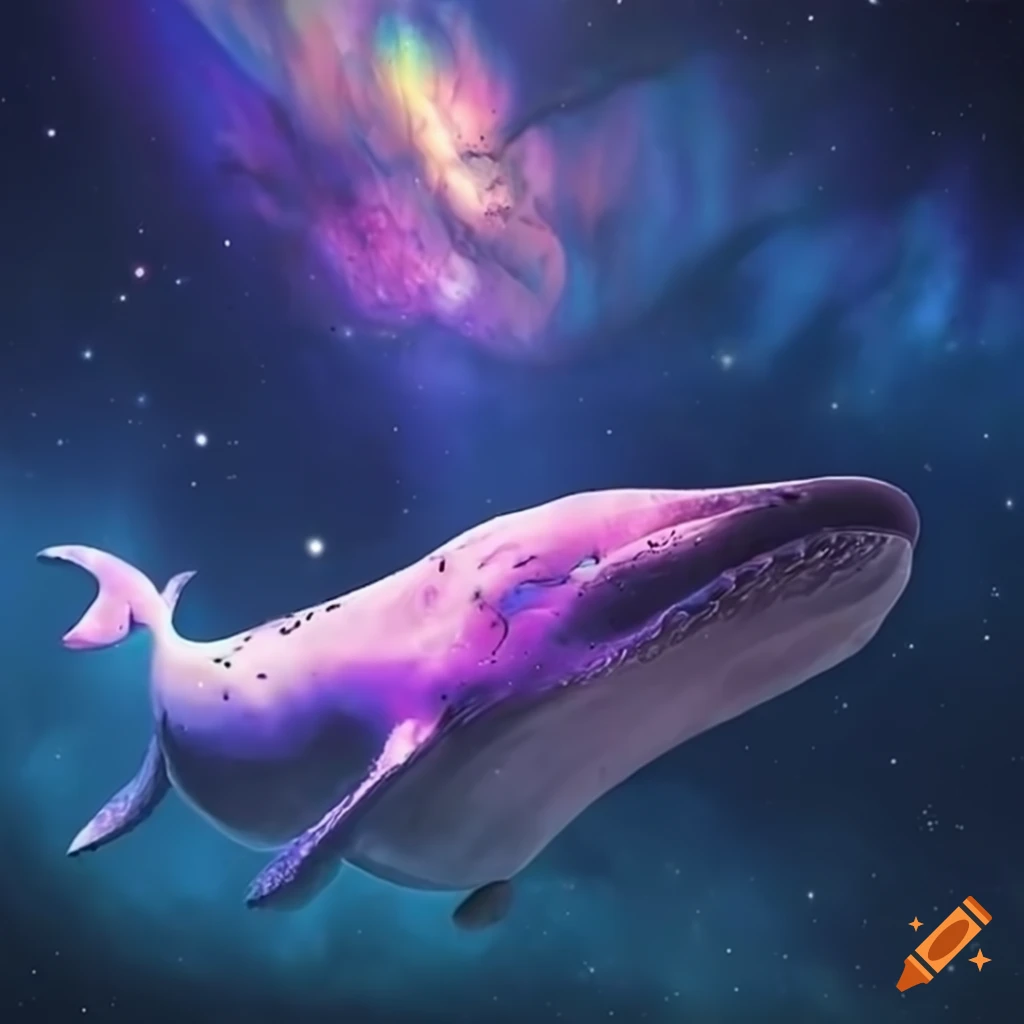 whale swimming through cosmic clouds