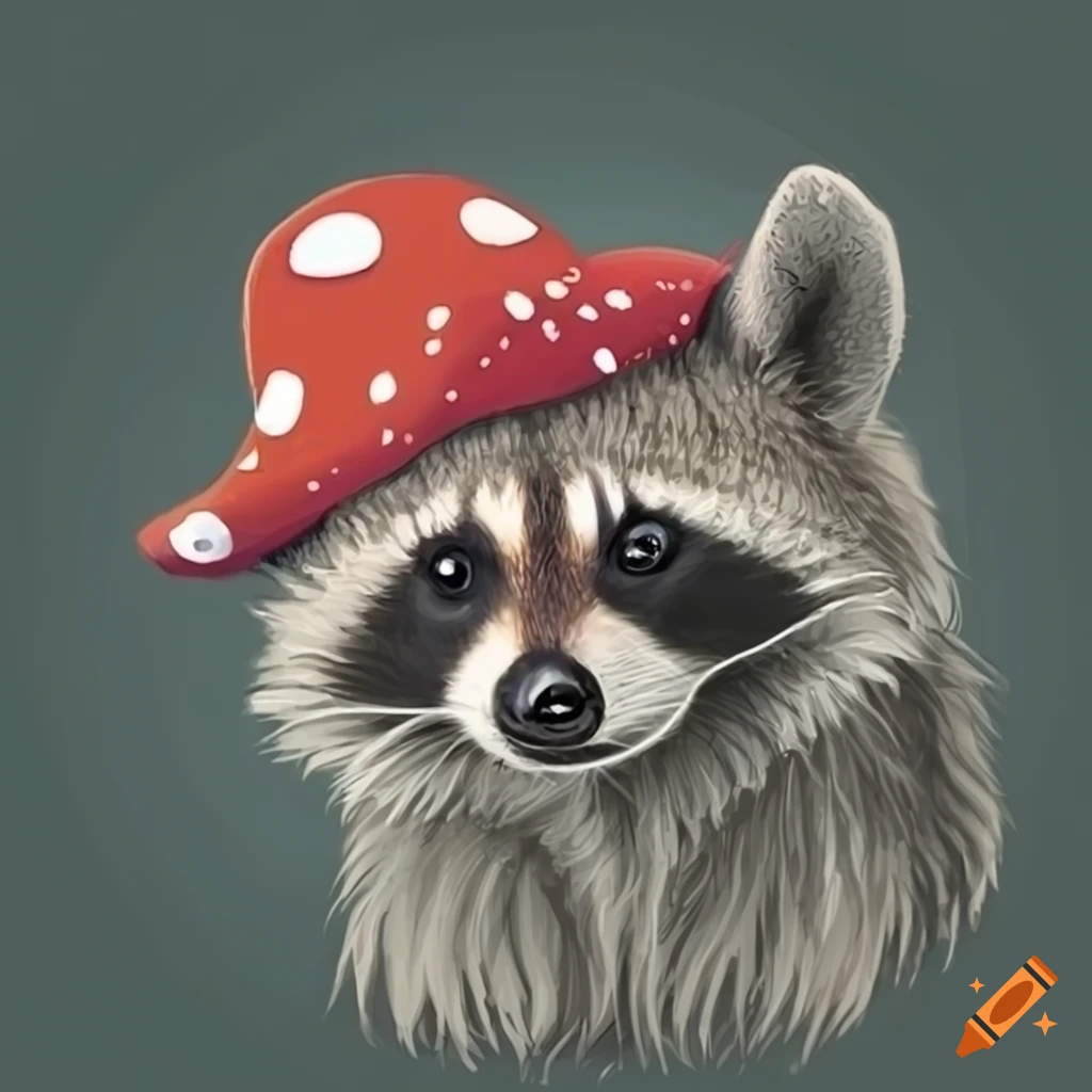 Image of a raccoon wearing a mushroom hat on Craiyon