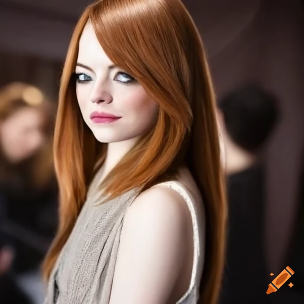 Emma stone getting her hair trimmed backstage at a fashion show