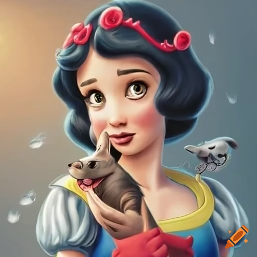 Snow White and her animal friends cleaning the house