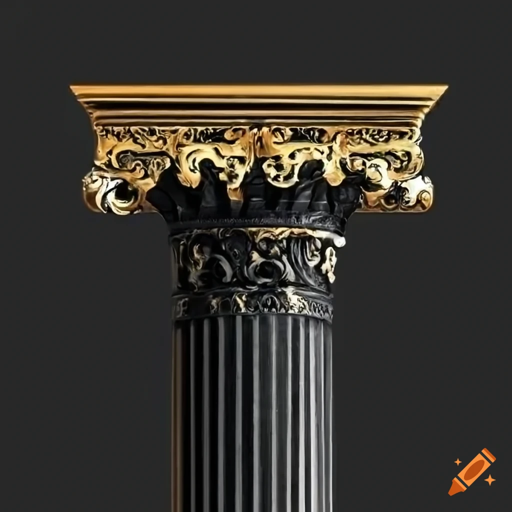 Black marble corinthian column with gold details