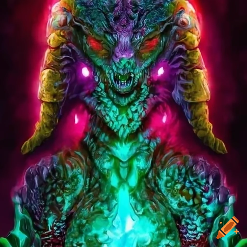 Digital art of a creature with glowing red eyes on Craiyon