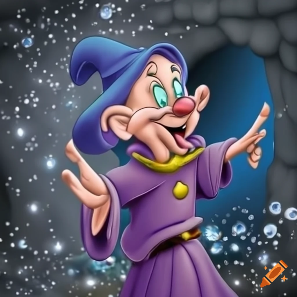 Dopey from snow white surrounded by diamonds