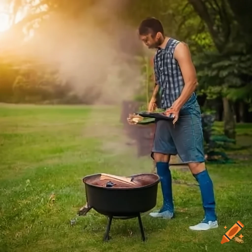 man grilling in a park