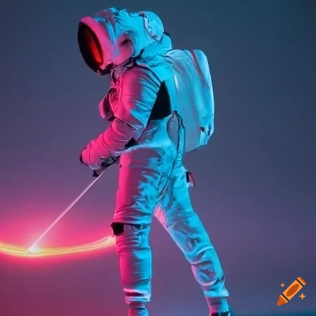 Synthwave spaceman gazing at vibrant space scene