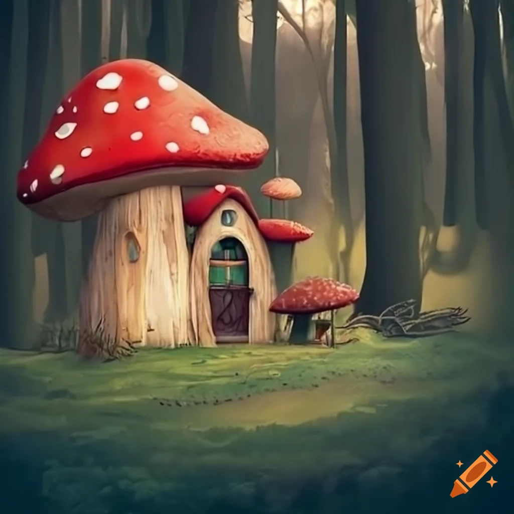 whimsical mushroom village in a forest