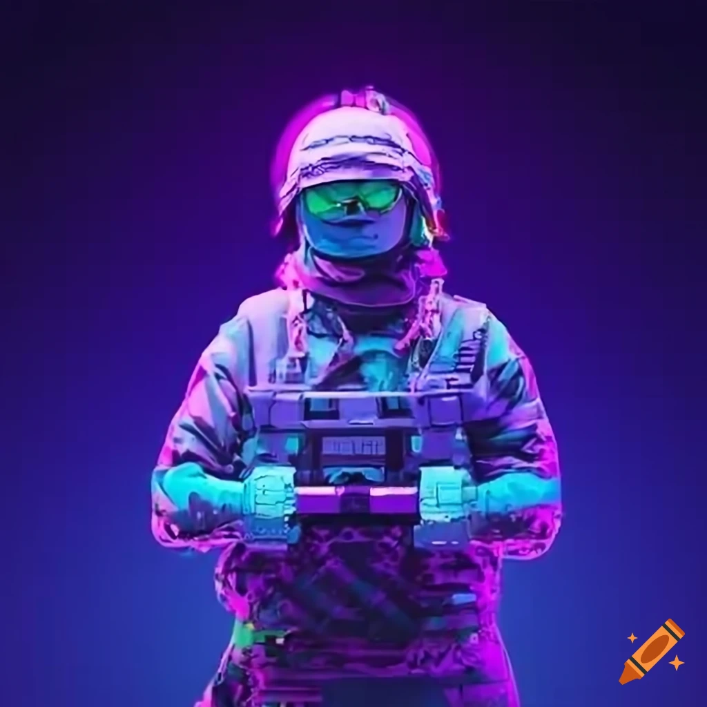 Synthwavestyle snowmen in tactical gear on Craiyon