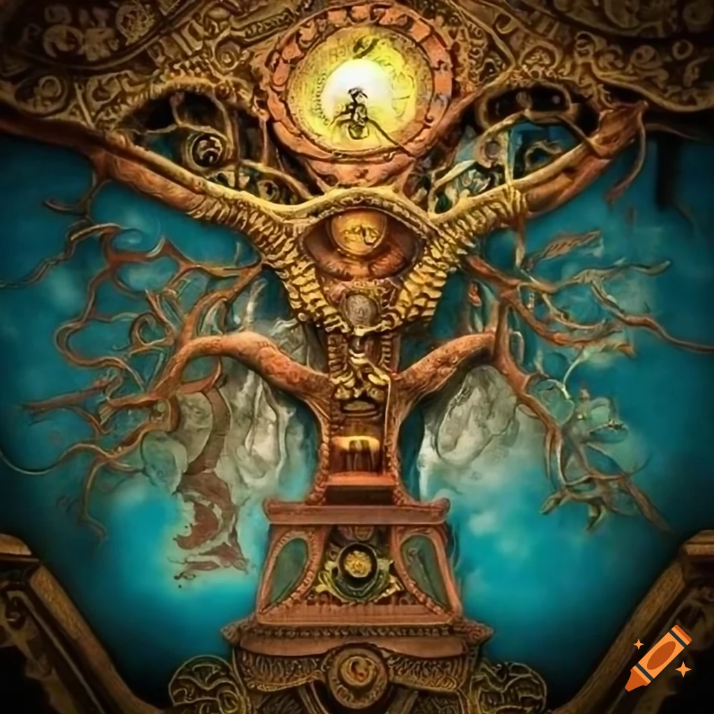 Steampunk depiction of the assyrian tree of life